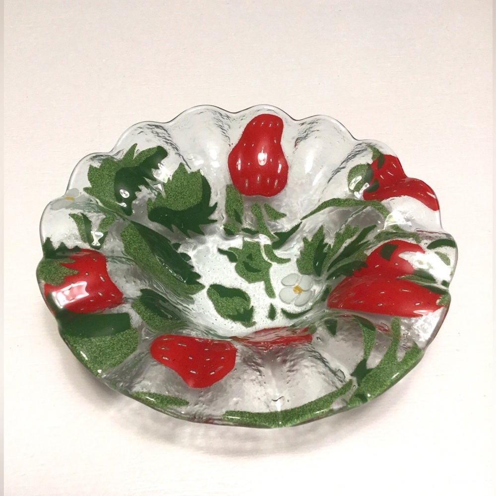 Sydenstricker Fused Art Glass Strawberry Candy Dish Bowl Signed 6.75"